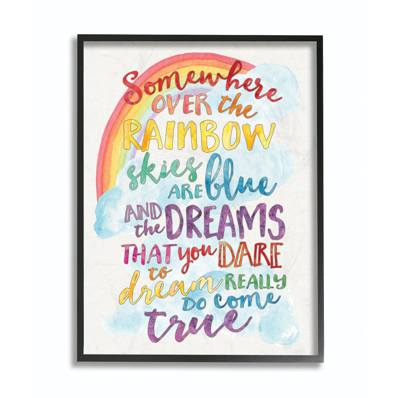 Stupell Industries Somewhere Over the Rainbow With Rainbow in Black Frame Wall Art